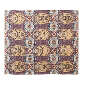 Cotton Throw w/ Tibetan Tiger and Fringe