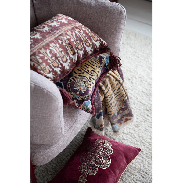 Cotton/Velvet Throw Pillow w/ Tigers