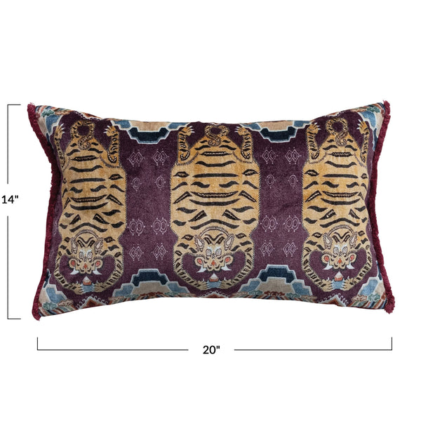 Cotton/Velvet Throw Pillow w/ Tigers