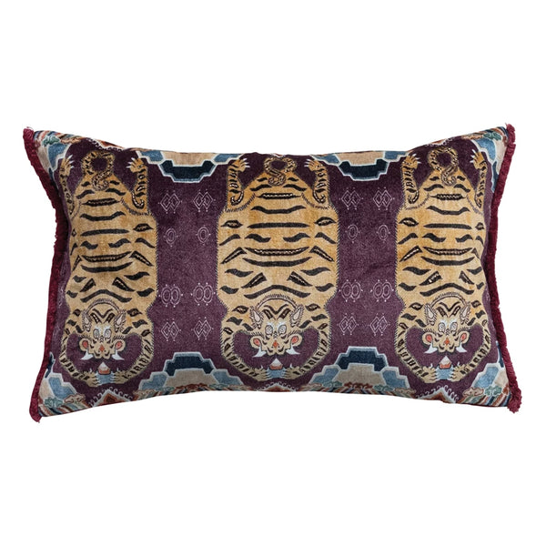 Cotton/Velvet Throw Pillow w/ Tigers