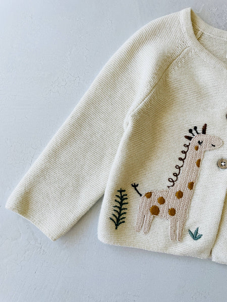 Animal Safari Embroidered Baby Cardigan Sweater (Organic)