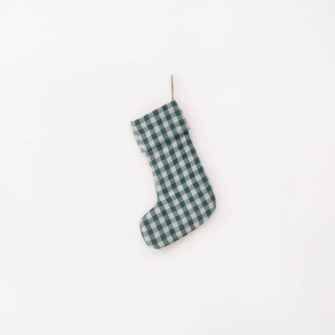 Forest Green Gingham Linen Christmas Stocking