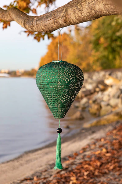 Stella Tassel 29.5" Balloon Solar Lantern - Jade