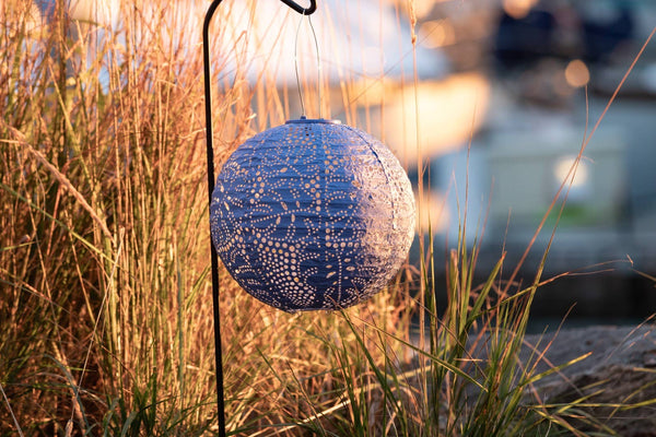 Stella Monstera 12" Globe Solar Lantern - Cornflower Blue