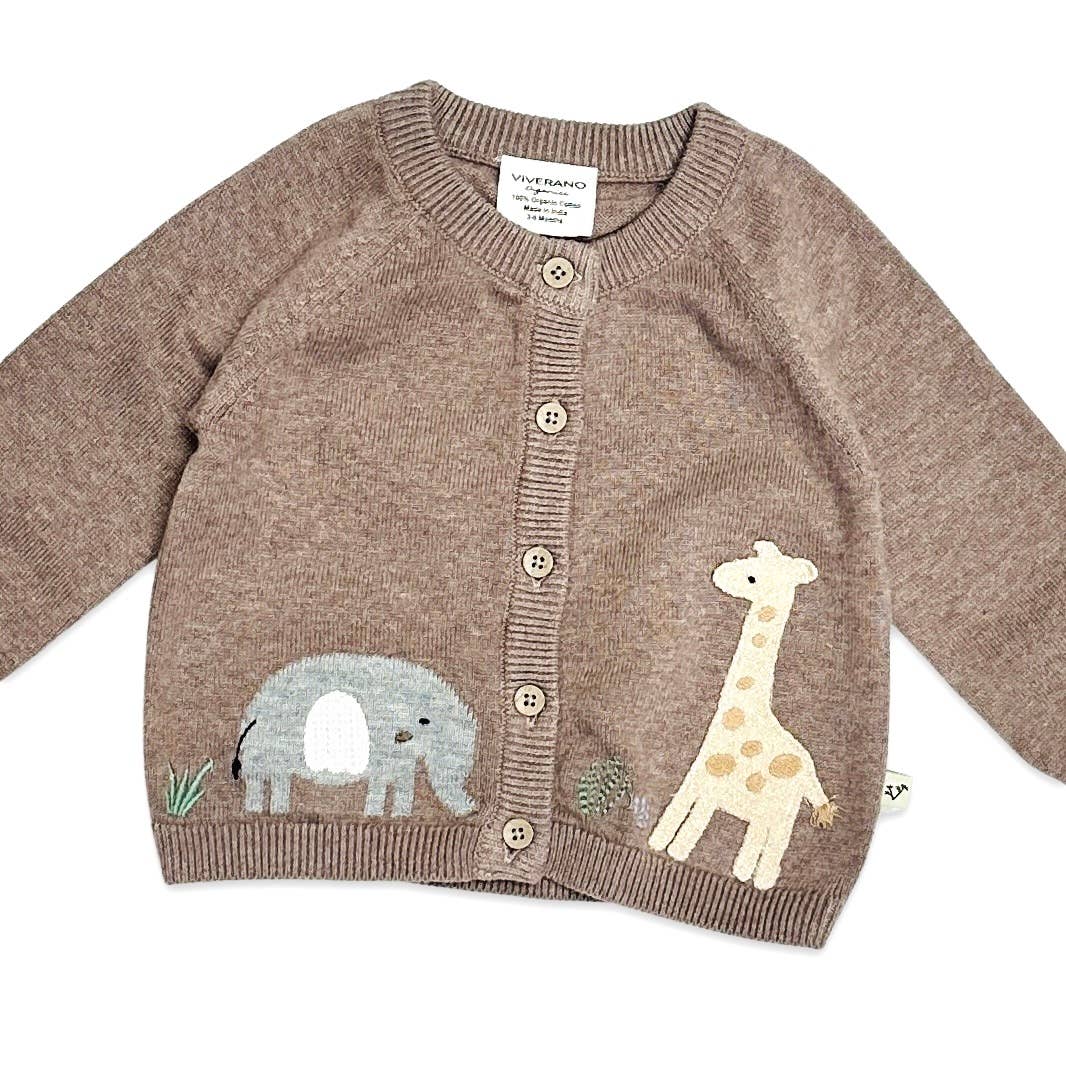 Elephant Giraffe Baby Cardigan Sweater (Organic) – Lichen or Knot