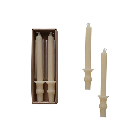 Pleated Taper Candles w/ Urn Base, Set of 2