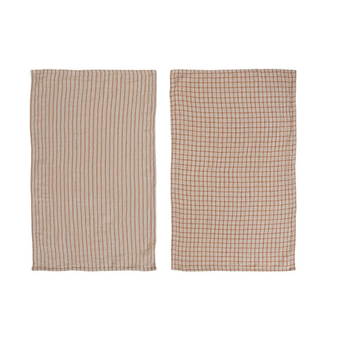 28"L x 18"W Cotton Double Cloth Tea Towel, Natural and Rust Color