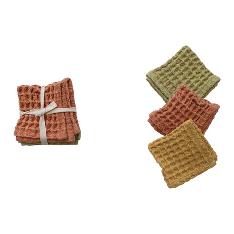 Square Stonewashed Cotton Waffle Weave Dish Towel,Set of 3