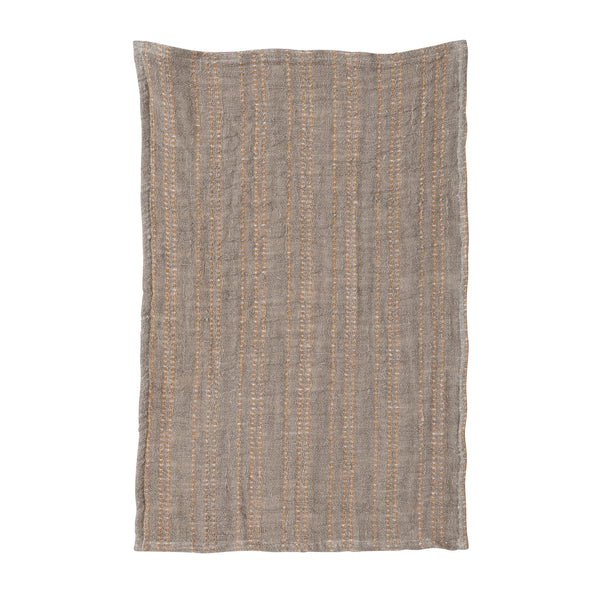 28"L x 18"W Woven Cotton & Linen Tea Towel, Tan & Pumpkin Color