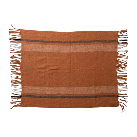 Brushed Acrylic & New Zealand Wool Throw - Stripes & Fringe