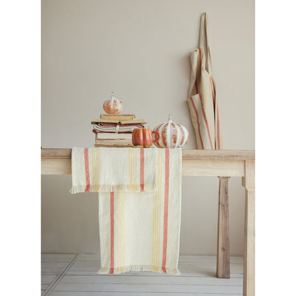 Cotton Striped Table Runner with Eyelash Fringe