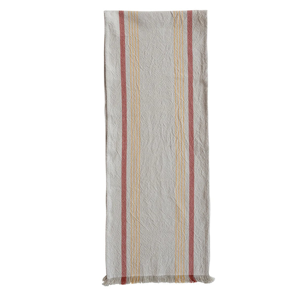 Cotton Striped Table Runner with Eyelash Fringe