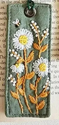 Retro Linen Bookmark With Floral Embroidery