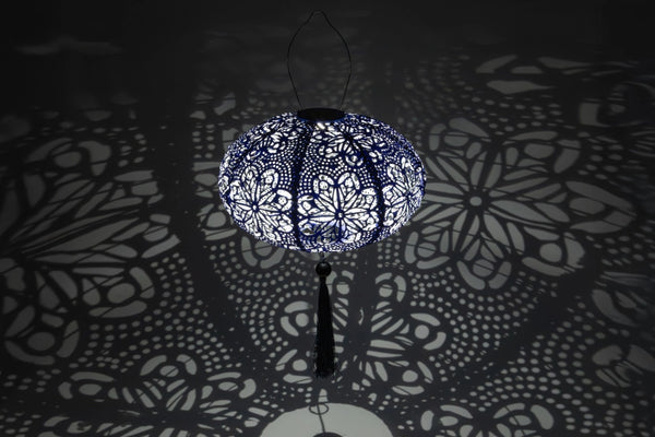 Stella Tassel 25.5" Oval Solar Lantern - Sky Blue