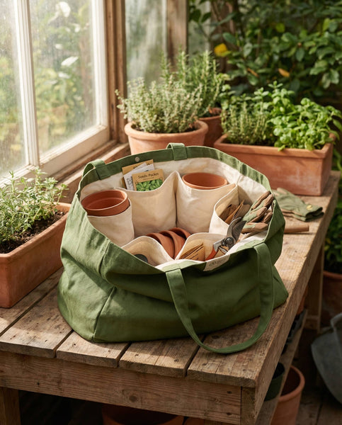 Multi-Pocket 100% Cotton Garden Tote – Sage Green