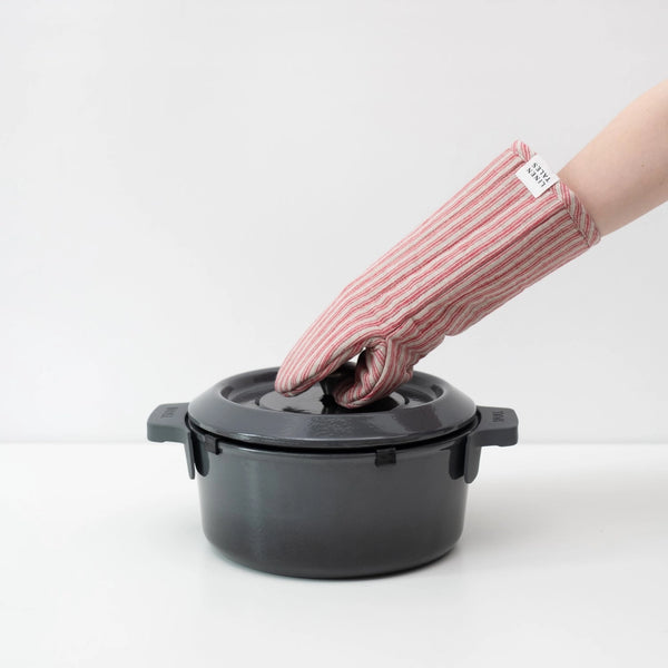 Linen Oven Mitt - Red Natural Stripes