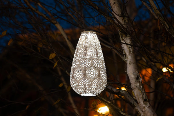 Stella Blossom 14" Teardrop Solar Lantern - Pearl