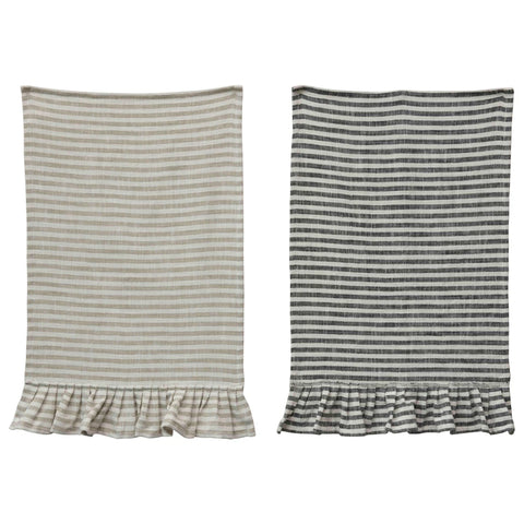 Cotton Striped Tea Towel with Ruffle | 2 Colors