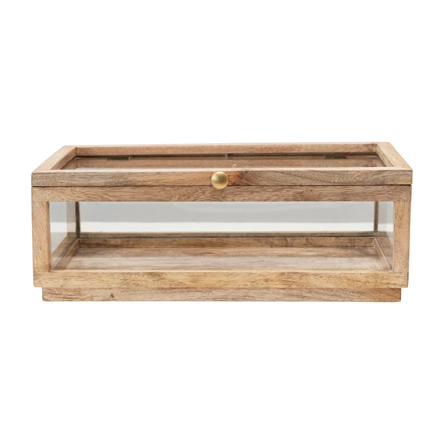 Mango Wood and Glass Display Box with Lid