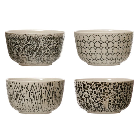 Hand-Stamped Stoneware Bowl w/ Pattern | 4 Styles