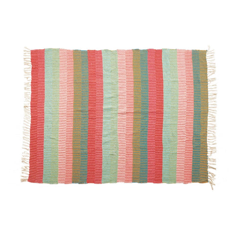 Recycled Cotton Blend Striped Throw with Tassels