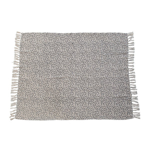 Cotton Throw with Floral Pattern and Fringe