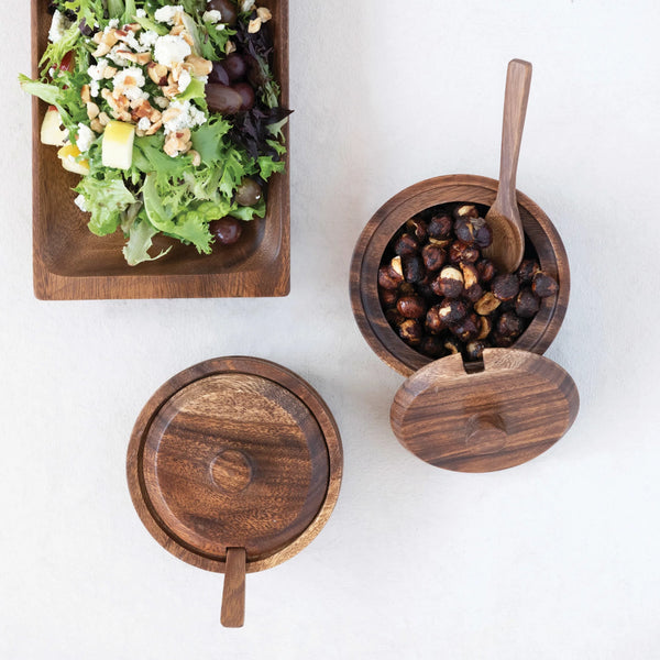Acacia Wood Covered Bowl w/ Spoon
