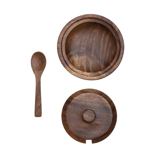Acacia Wood Covered Bowl w/ Spoon