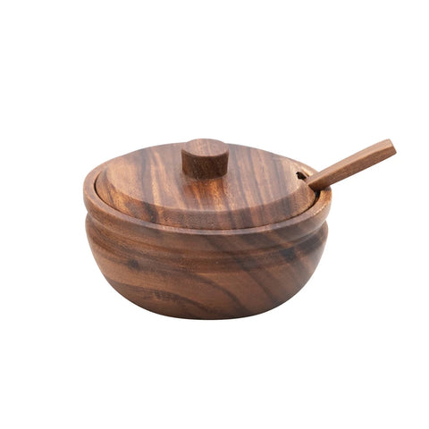 Acacia Wood Covered Bowl w/ Spoon