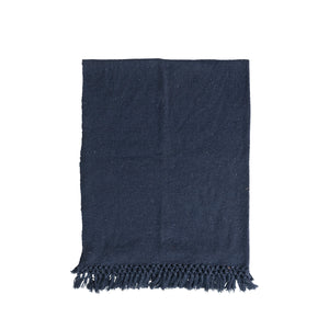 Woven Recycled Cotton Blend Throw with Crochet and Fringe | Navy Blue