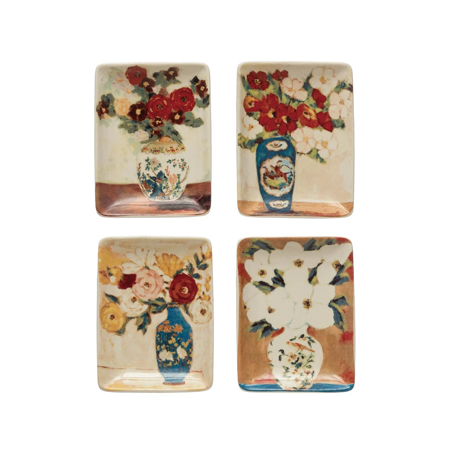 Stoneware Dish w/ Flowers in Vase