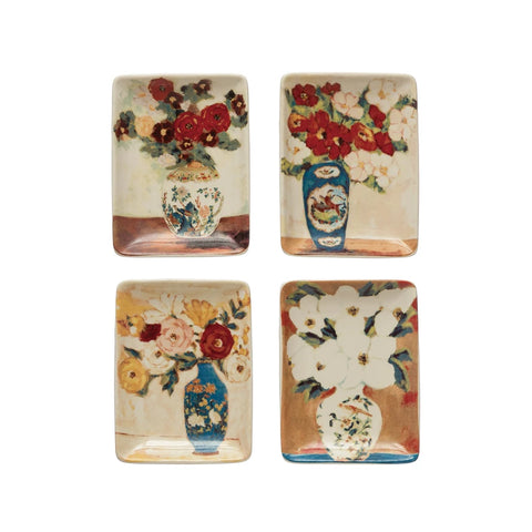 Stoneware Dish w/ Flowers in Vase