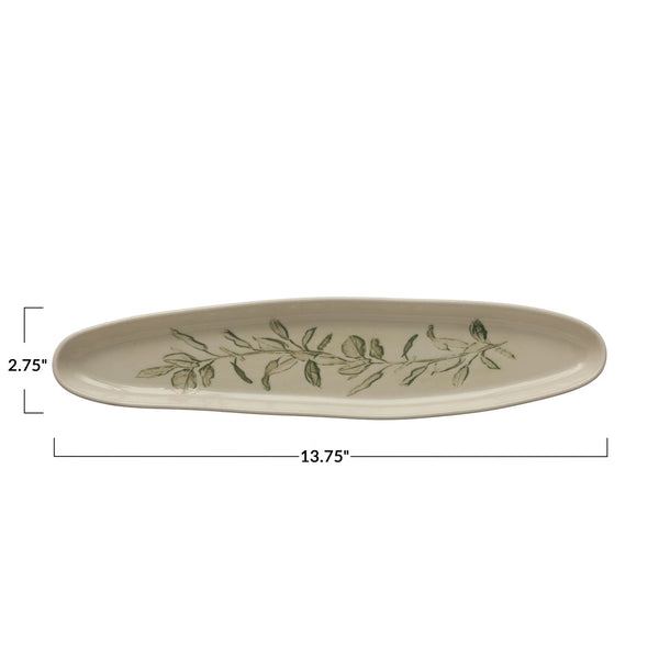 Oval Debossed Stoneware Tray w/ Botanical