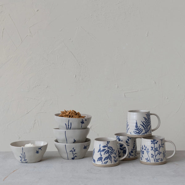 Hand-Stamped Stoneware Mug w/ Botanicals