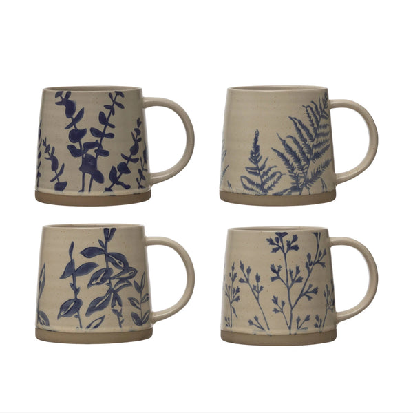 Hand-Stamped Stoneware Mug w/ Botanicals