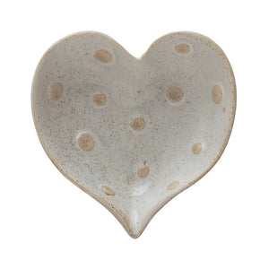 Stoneware Heart Shaped Dish w/ Dots