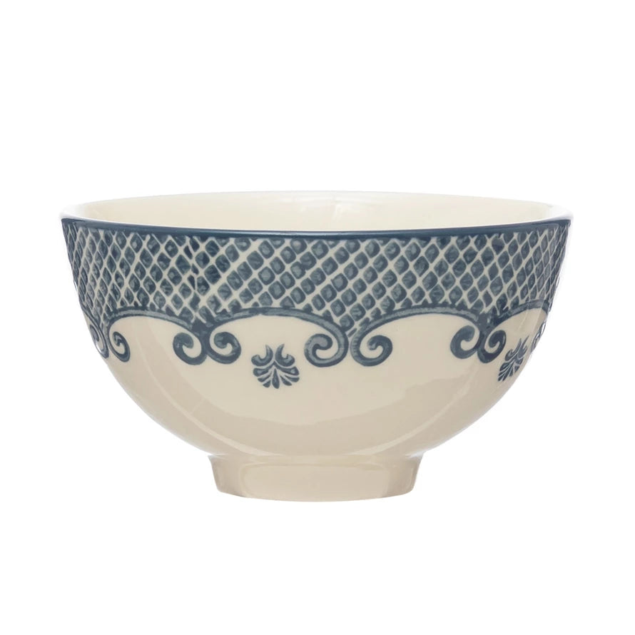 Hand-Stamped Stoneware Bowl w/ Pattern