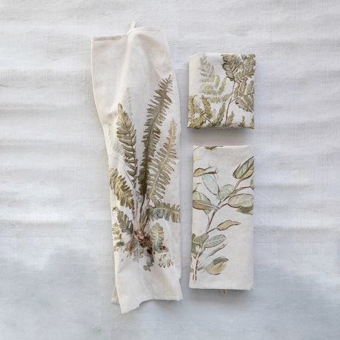 Cotton & Linen Tea Towel w/ Botanical Image