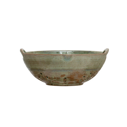 Aqua Stoneware Berry Bowl w/ Handles