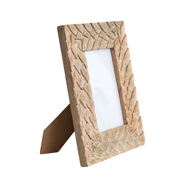 Hand-Carved Mango Wood & Glass Photo Frame | 4" x 6" Photo