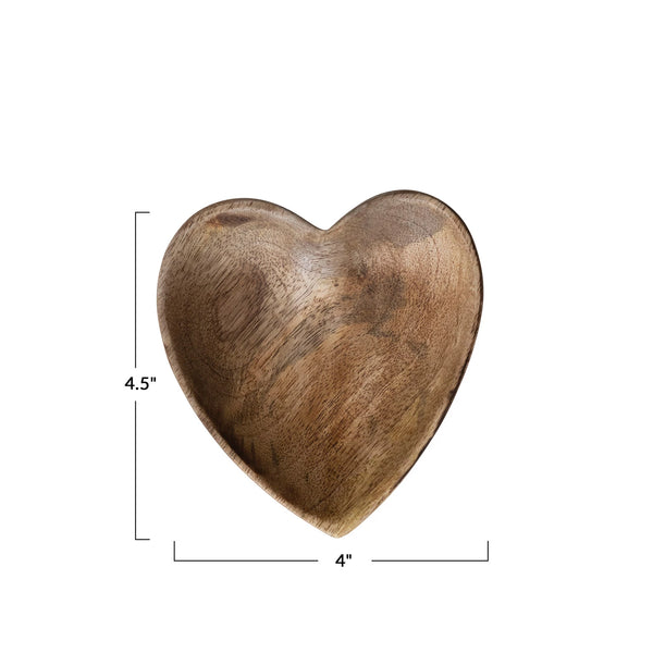 Mango Wood Heart Shaped Dish, Natural