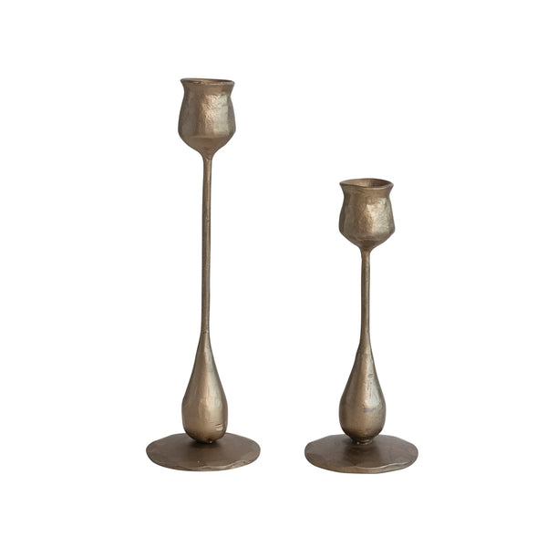 Hand-Forged Iron Taper Holders, Antique Brass Finish | 2 Sizes