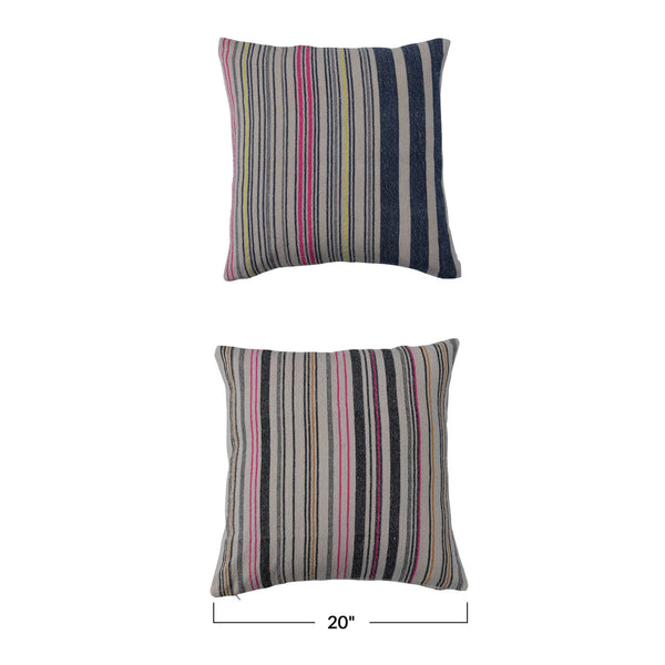 Woven Cotton Blend Pillow w/ Stripes