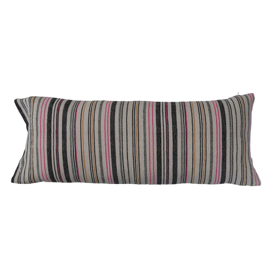 Woven Cotton Blend Lumbar Pillow w/ Stripes