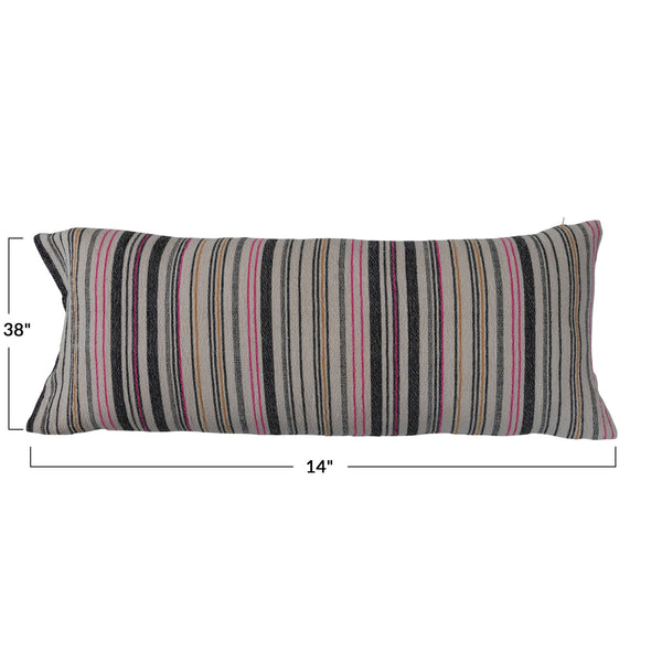 Woven Cotton Blend Lumbar Pillow w/ Stripes