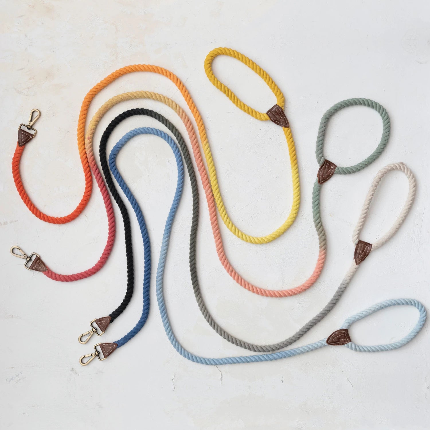 6' Braided Cotton Rope & Leather Dog Leash