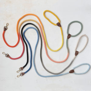 6' Braided Cotton Rope & Leather Dog Leash