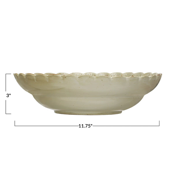 Stoneware Bowl w/ Scalloped Edge, Reactive Glaze, Green