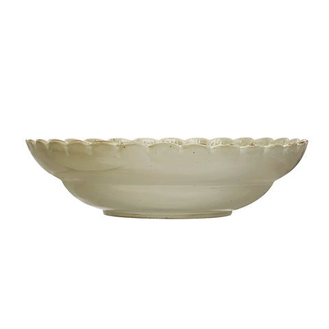 Stoneware Bowl w/ Scalloped Edge, Reactive Glaze, Green