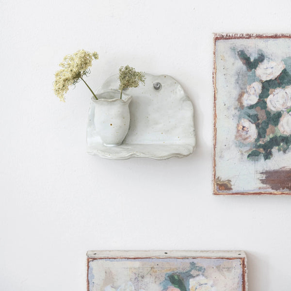 Stoneware Wall Shelf w/ Container/Vase